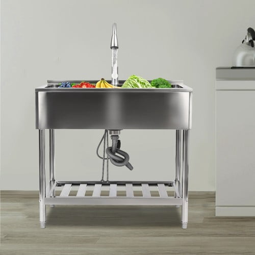 Utility Sink, 35.8" L x 23.2" W x 34.3" D Free Standing Single Bowl Kitchen Sink with Cold and Hot Water Faucet, Commercial Stainless Steel Laundry Tub for Kitchens, Bathrooms, Garage, Laundry Room