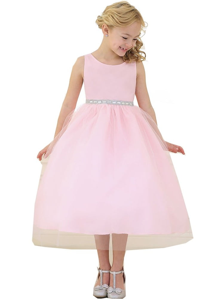 Sophias Style Little Girls Pink Rhinestone Tulle Flower Girl Dress 2T