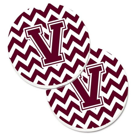 

Letter V Chevron Maroon & White Set of 2 Cup Holder Car Coaster