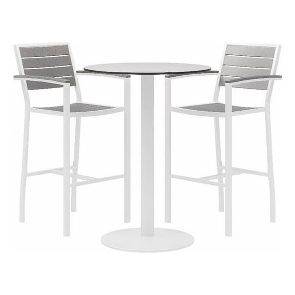 Eveleen 30in Round Dining Table Set- Designer White Top- 2 Chairs