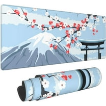 Japanese Cherry Blossom Gaming Mouse Pad, Blue and White Extended Large Mouse Mat Desk Pad, Stitched Edges Mousepad, 3mm Thick Long Non-Slip Rubber Base Mice Pad, 31.5 X 11.8 Inch