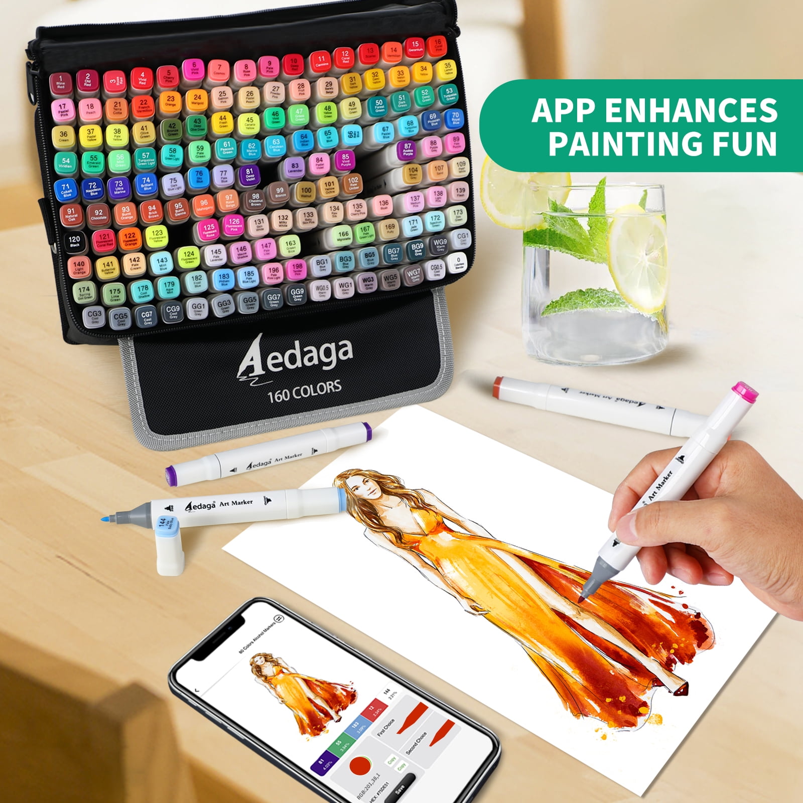 AEDAGA 160 Colors Alcohol Markers with Free App, Dual Tip Art Markers with  Kickstand Case for Artists Adults and Kids. Alcohol Based Markers for  Coloring Painting Sketching and Drawing, Great Gift. 