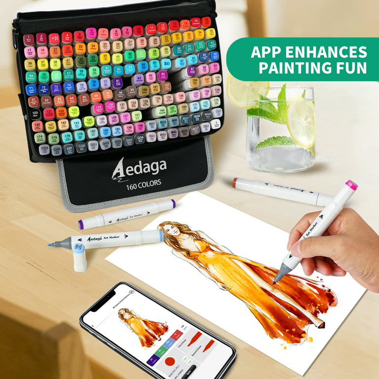 AEDAGA 160 Colors Alcohol Markers with Free App, Dual Tip Art