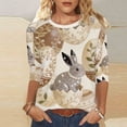 thumbnail image 4 of Staron Women's 3/4 Sleeve Shirts Casual Summer Tops Trendy Blouses Cute Easter Printed Round Neck Loose Button Up T-Shirts, Beige 3XL, 4 of 7