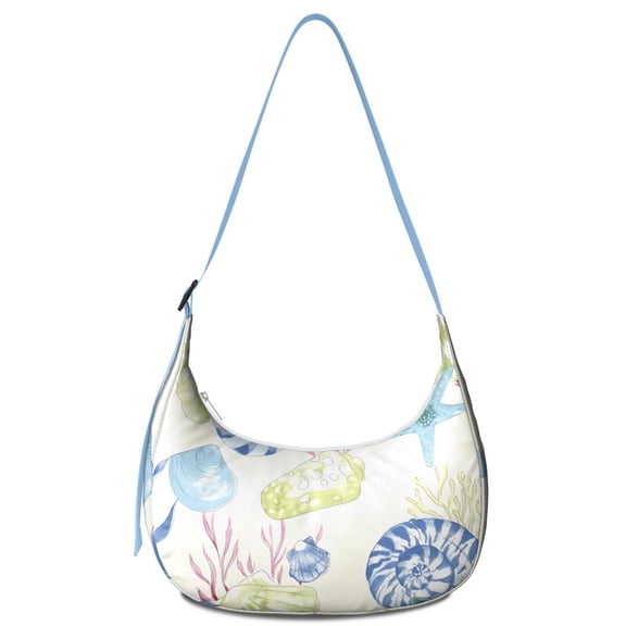 Ocean Seahorse Crossbody Bag, Starfish Beach Seashells Creatures Anchor Mermaid Sea Marine Coral Tropical Seaside Nautical Summer Sand Vintage Pattern Purse