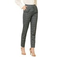 thumbnail image 6 of INSPIRE CHIC Women's Tartan Plaid Pants Elastic High Waist Straight Long Trousers XL Grey, 6 of 8