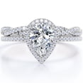 thumbnail image 1 of JeenMata Anillo de Bodas con Diseño de Halo Pavé Moissanita en Forma de Lágrima de 1,25 Quilates, Cuerpo Retorcido Infinito, Baño de Oro Blanco de 18 K sobre Plata, 1 of 6