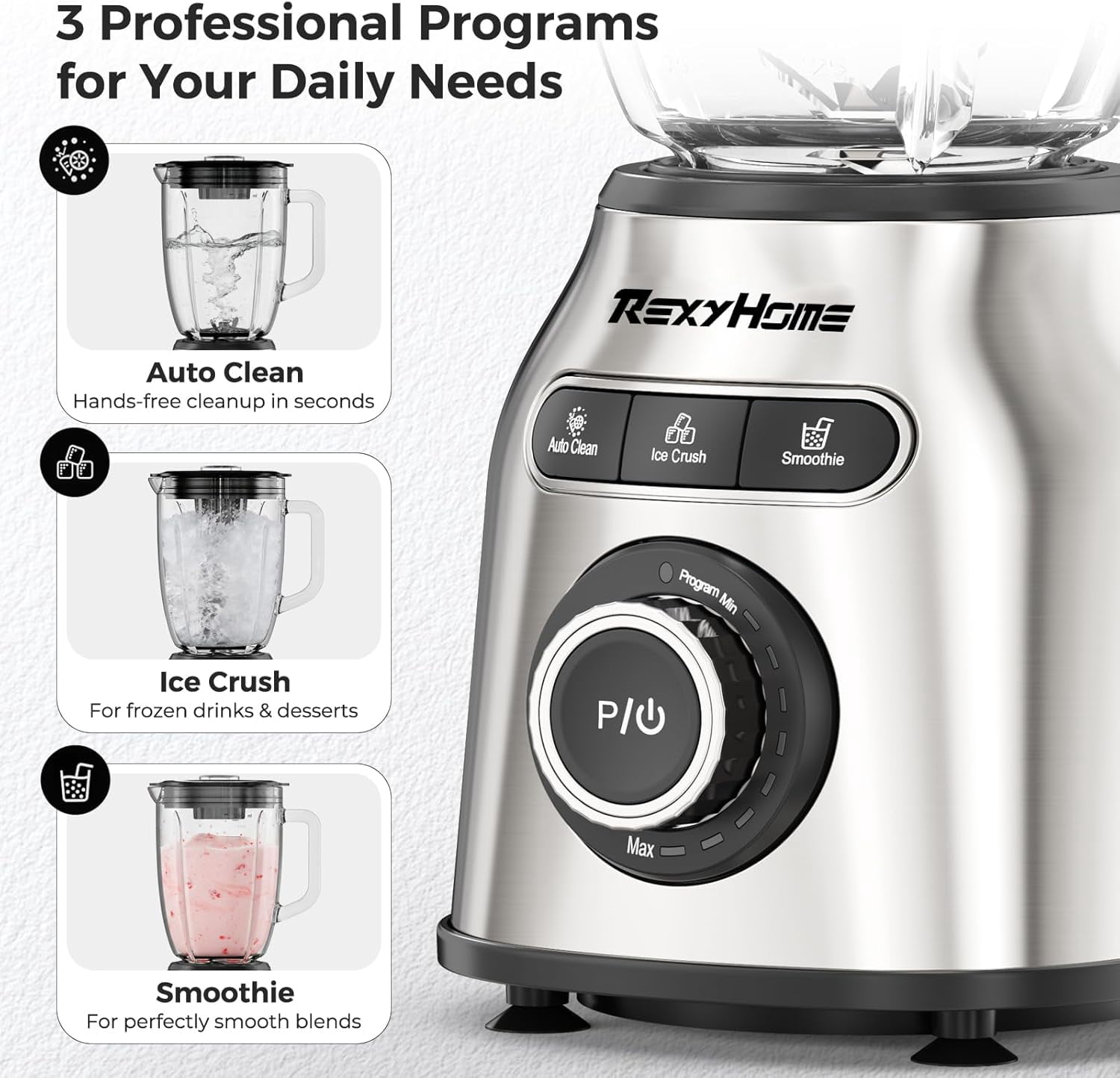 1000W Countertop Blender with 3 Auto Programs, 59oz Glass Jar, 8-Speeds & Pulse for Smoothies, Ice Crushing, Shakes, and Auto Clean