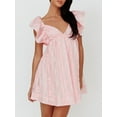 thumbnail image 3 of Women Summer Casual Mini Dress Flower Pattern Deep V-Neck Fly Sleeve A-line Dress Fashion Beach Holiday Dress, 3 of 8
