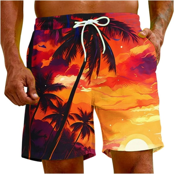 Puntoco Mens Stretch Cargo Shorts,Men'S Special Print Beach Casual Trouser Shorts Pants Orange 12(XXL)