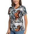 thumbnail image 2 of Vsdgher Four Running Horses Women Shirts V Neck Short Sleeve Tops T-Shirt Basic Tees, S to 3XLXX-Large, 2 of 5