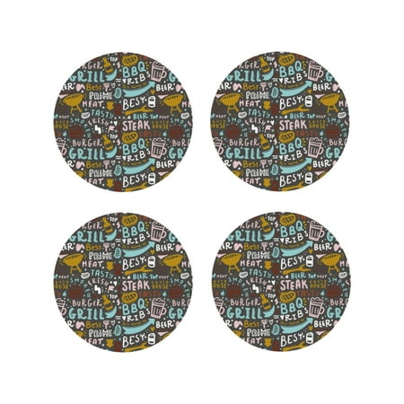

Tideii Barbeque for Leather Coasters 4 Pieces Anti-fouling and Anti-scalding Decorative Coasters Suitable for Restaurants Kitchens Coffee Shops-Round Shape