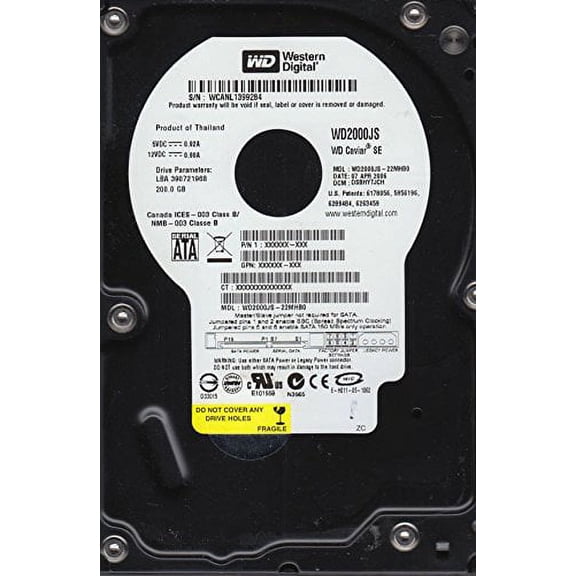 WD2000JS-22MHB0, DCM DSBHYTJCH, Western Digital 200GB SATA 3.5 Hard Drive