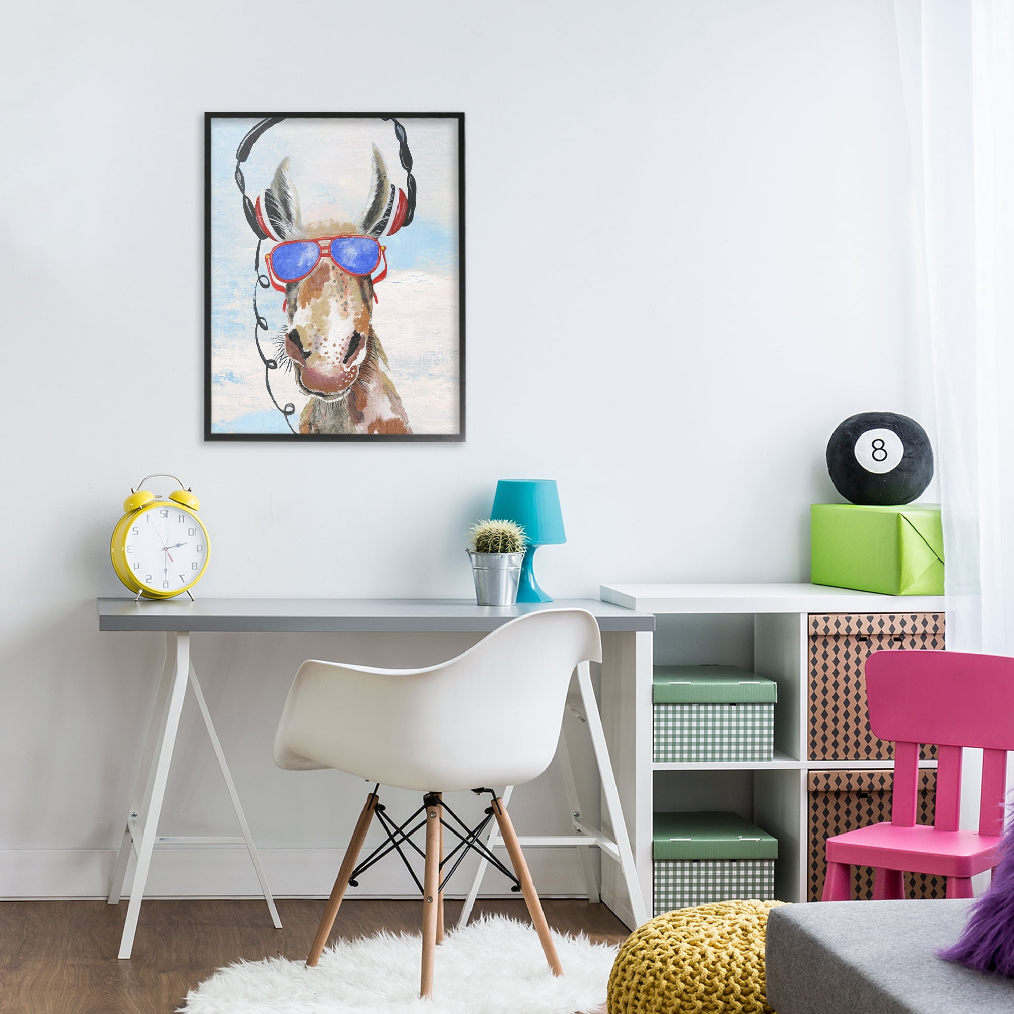 Stupell Industries Donkey Wearing Headphones Black Framed Giclee Art, design by Janet Tava