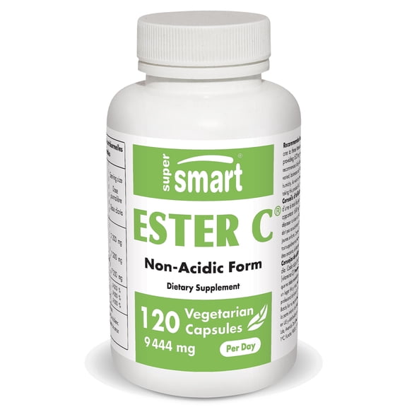 Supersmart - Ester C® 9444 mg Per Day - Ascorbic Acid: Exclusive Form that Provides Four Times More Vitamin C - Fatigue & Stress Relief - Energy Pills | Non-GMO & Gluten Free - 120 Vegetarian Capsules