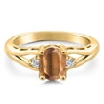 thumbnail image 3 of Gem Stone King 18K Yellow Gold Plated Silver Brown Tiger Eye and White Lab Grown Diamond 3 Stone Engagement Ring for Women | 1.33 Cttw | Oval 8X6MM | Round 2MM | Gemstone Birthstone | Size 9, 3 of 6