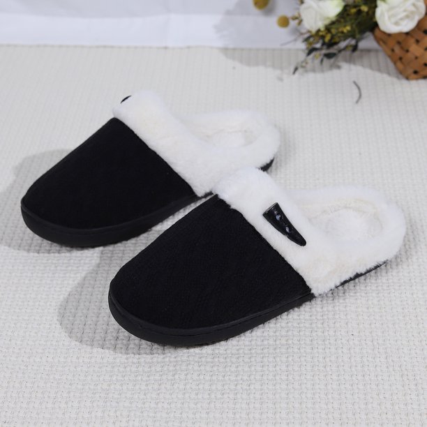 Pantuflas de lana tejidas y esponjosas, pantuflas de algodón para el interior del hogar, pantuflas de algodón cálidas y gruesas con fondo grueso
