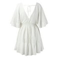 thumbnail image 5 of Mini vestido sin espalda con cuello en V y mangas murciélago de encaje: diseño ligero con volantes de croché, sexy e informal para fiestas, discotecas y citas, 5 of 5
