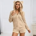 thumbnail image 2 of GPOECD Combinaison à Capuche pour Femmes Couleur Unie Manches Longues Décontractée avec Poches Pyjama Confortable Beige,P, 2 of 5