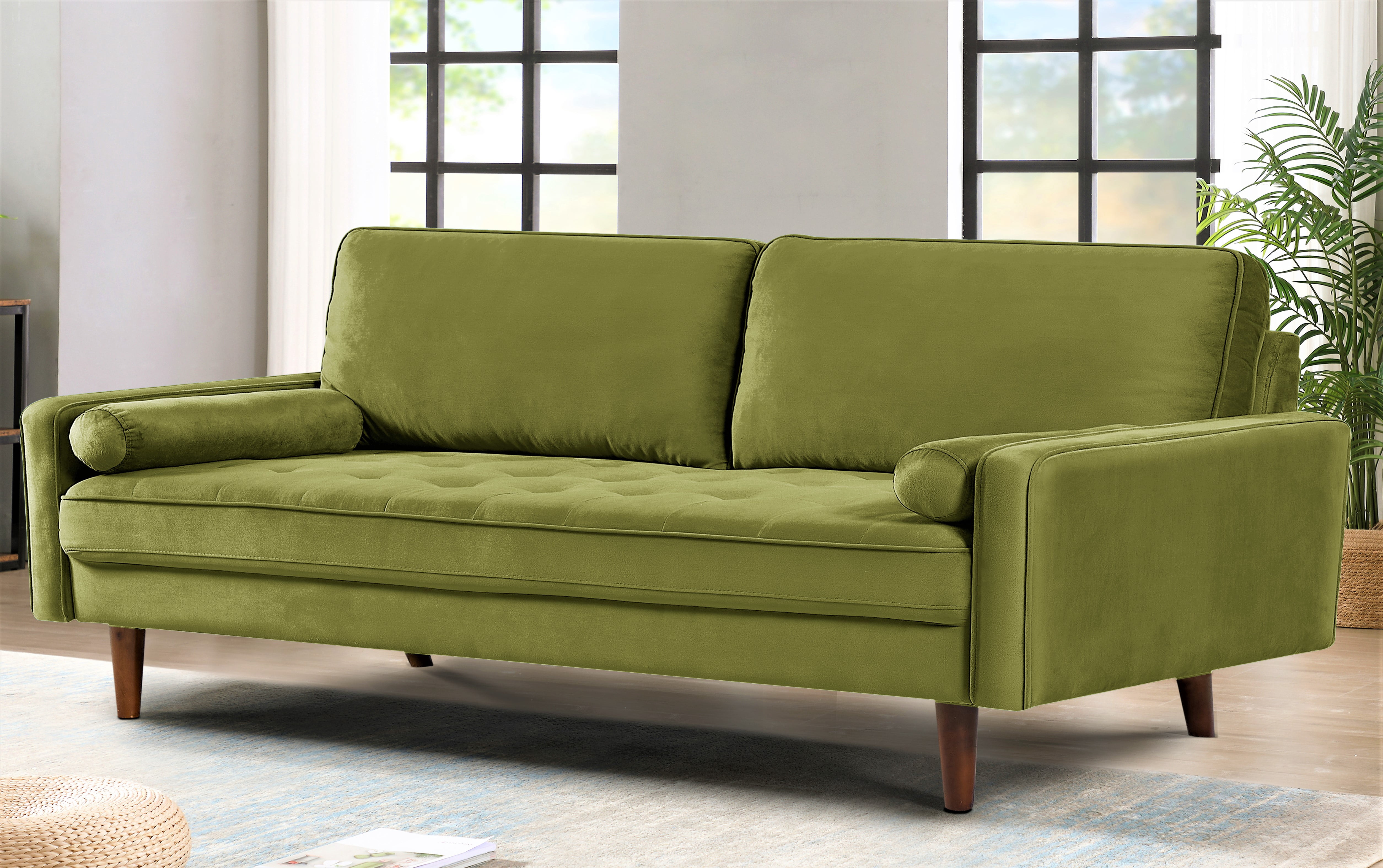 US Pride Furniture Monahan 70''W Velvet Tufted Sofa Olive Green