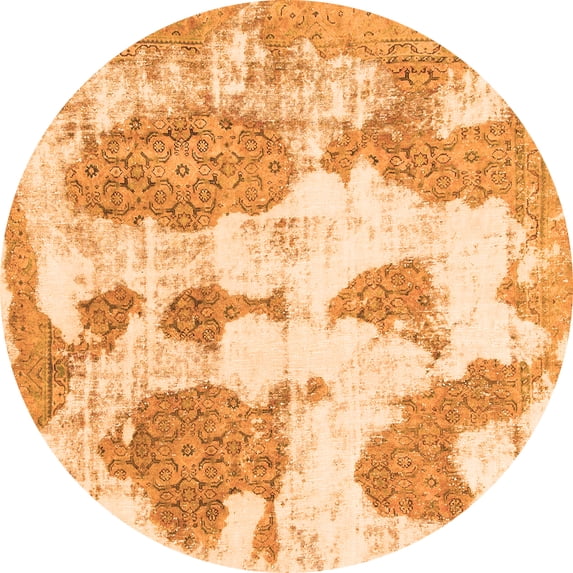 Ahgly Company Indoor Round Abstract Orange Modern Area Rugs, 7' Round