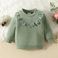 thumbnail image 2 of SUXIAN Girls Sweatshirt Solid Color with Ruffles Lace Trim Pullover for Toddler Cute Wear Green 12-18 Months, 2 of 6