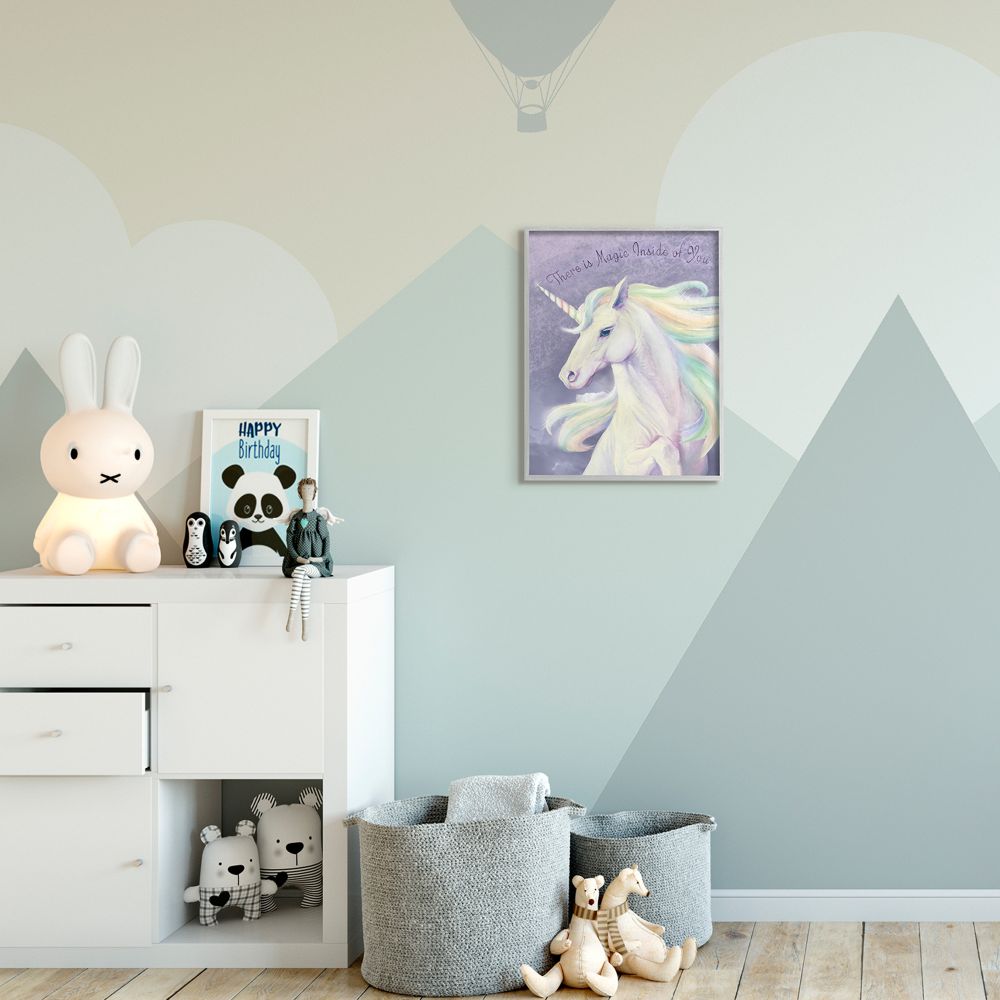 Stupell Industries Magic Inside Of You Inspirational Unicorn Quote Purple Pink Framed Wall Art Design by Ziwei Li, 16" x 20", Gray Framed