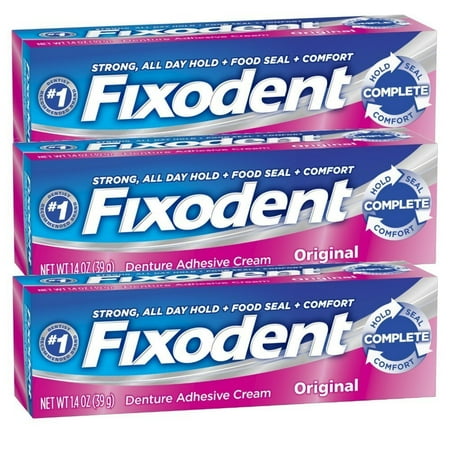 Complete Original Denture Adhesive Cream 1.4 Oz - Set of 3, Strong, all-day hold. Satisfaction Guaranteed. By Fixodent From (Best Way To Remove Denture Adhesive From Gums)