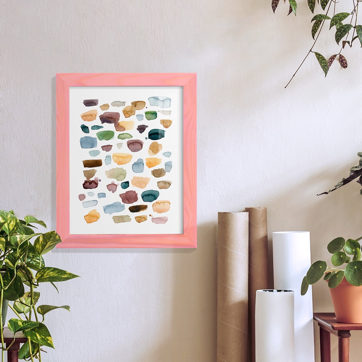 Shattered Segments I - Framed Print w/glass - Sunset Pink