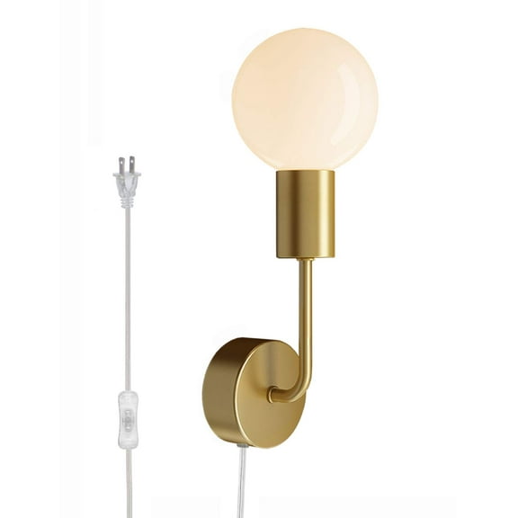 Kiven Wall Light Bronze Gold Art Glass Sconce Fixture with a Clear Plug-in Cord with in-Line Switch, 1-Light