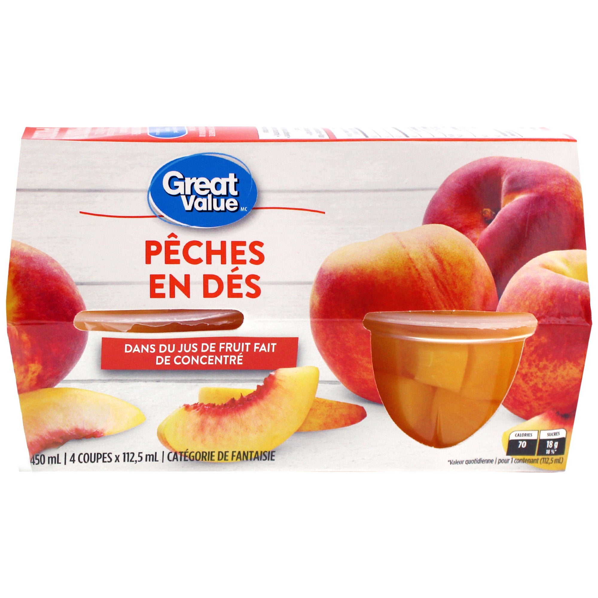 Great Value Diced Peaches, 4 x 112 mL