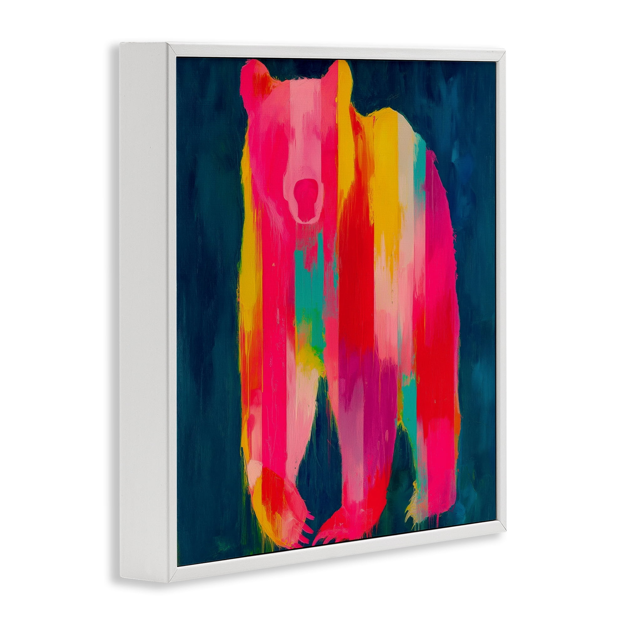 Stupell Industries Pink & Yellow Bear Standing Tall White Framed Giclee Art, design by Chromatic Storm Studio