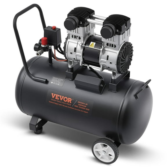 VEVOR Air Compressor, 15 Gallon Steel Tank, 2HP 5.3 CFM@90 PSI Oil Free Air Compressor & Max. 125PSI Pressure, 78dB Ultra Quiet Portable Compressor, for Auto Repair, Tire Inflation, Spray Painting