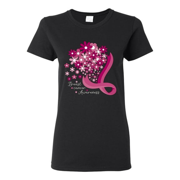 Wild Bobby Breast Cancer Awareness Flowers Breast Cancer Awareness Women Graphic Tee, Black, Small