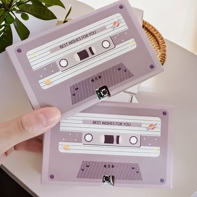 Cassette Voice Recording Greeting Card Personalized Message Retro 1960s Gift Keepsake Recordable Birthday Anniversary Holiday Nostalgic Audio Message Card Gift Memory Voice Tape Card Holiday Gift