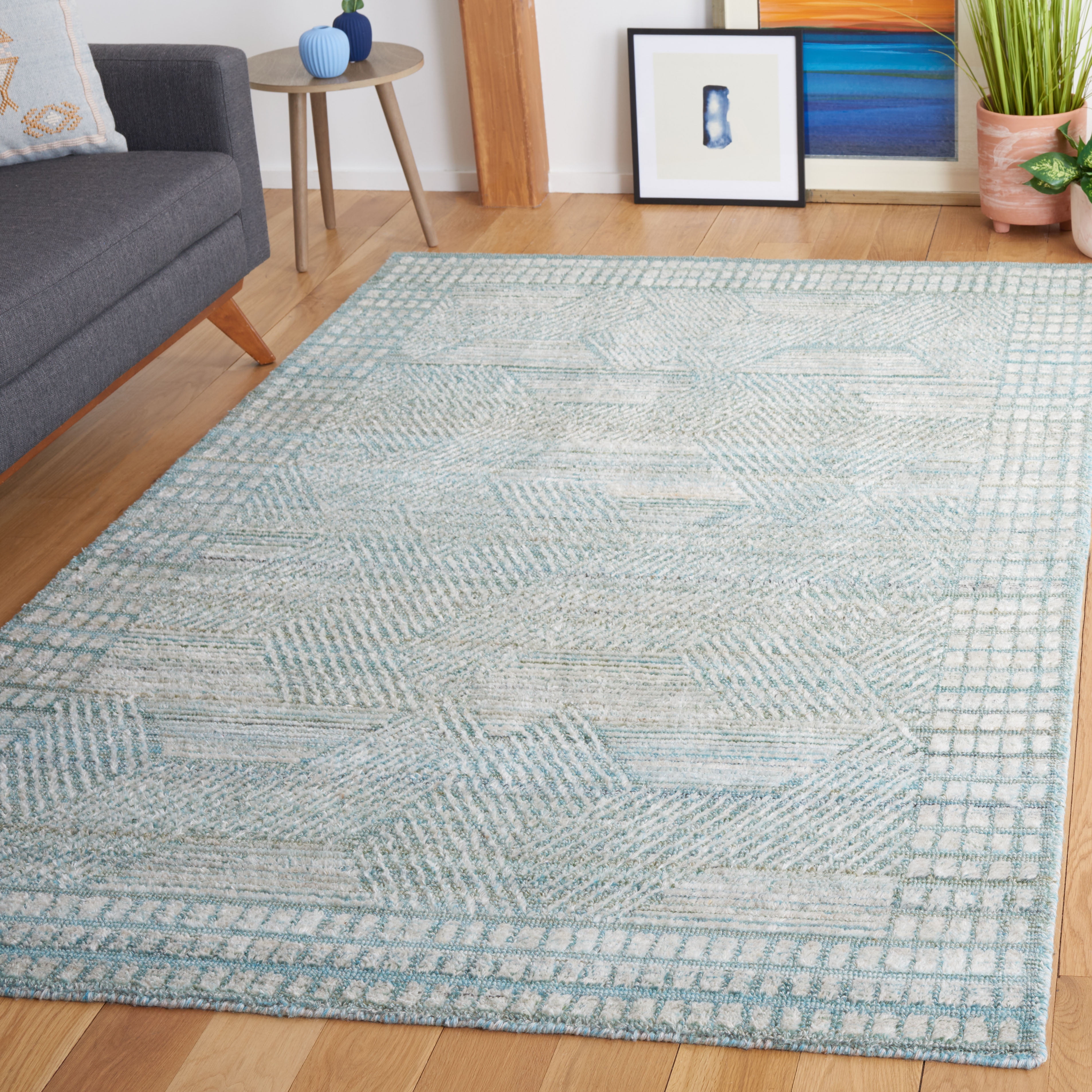 SAFAVIEH Marquee Linda Geometric Area Rug, Turquoise/Grey, 4' x 6'
