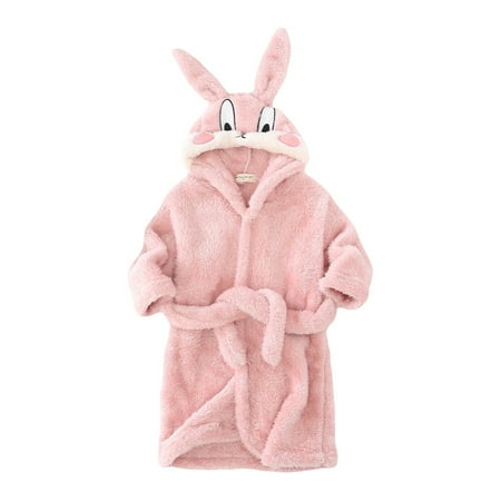 

Flannel Robe for Toddler Baby Boys Girls Cartoon Bunny Bathrobe Autumn Winter Night-Robe Pajamas For Kid 1-6T Pink