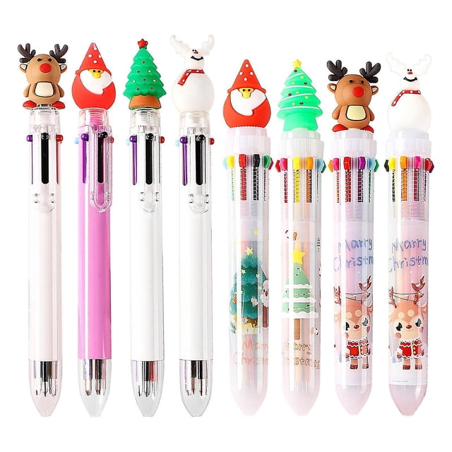 Wabjtam - Bonita caricatura navideña, bolígrafo de 10 colores, bolígrafo multicolor, papelería, 7 piezas
