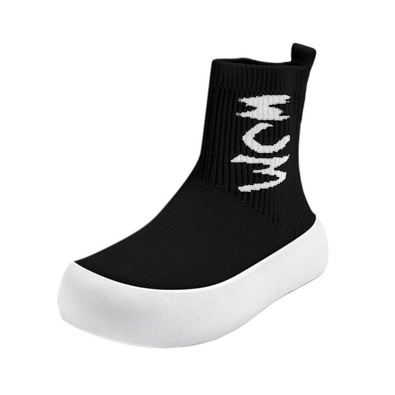 Xfvqtps Womens Fashion Sock Boots Knitted Stretch Ankle Boots Slip on Winter Comfort Shoes with Flat Thick Sole for Outdoor Casual Black