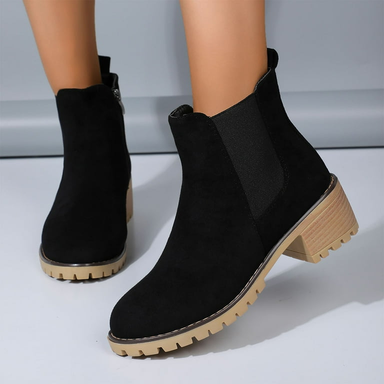 Winter Women s Shoes Winter Chelsea Ankle Boots for Women Fashion Autumn Leather Leather Solid Color Ankle Boots Temperament Casual Slip On Boots Snow