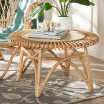 bali & pari Modern Round Natural Rattan Coffee Table, Natural Brown