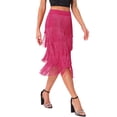 thumbnail image 4 of Faldas midi de lápiz de talle alto con volantes y flecos para mujer INSPIRE CHIC XL color rosa intenso, 4 of 5