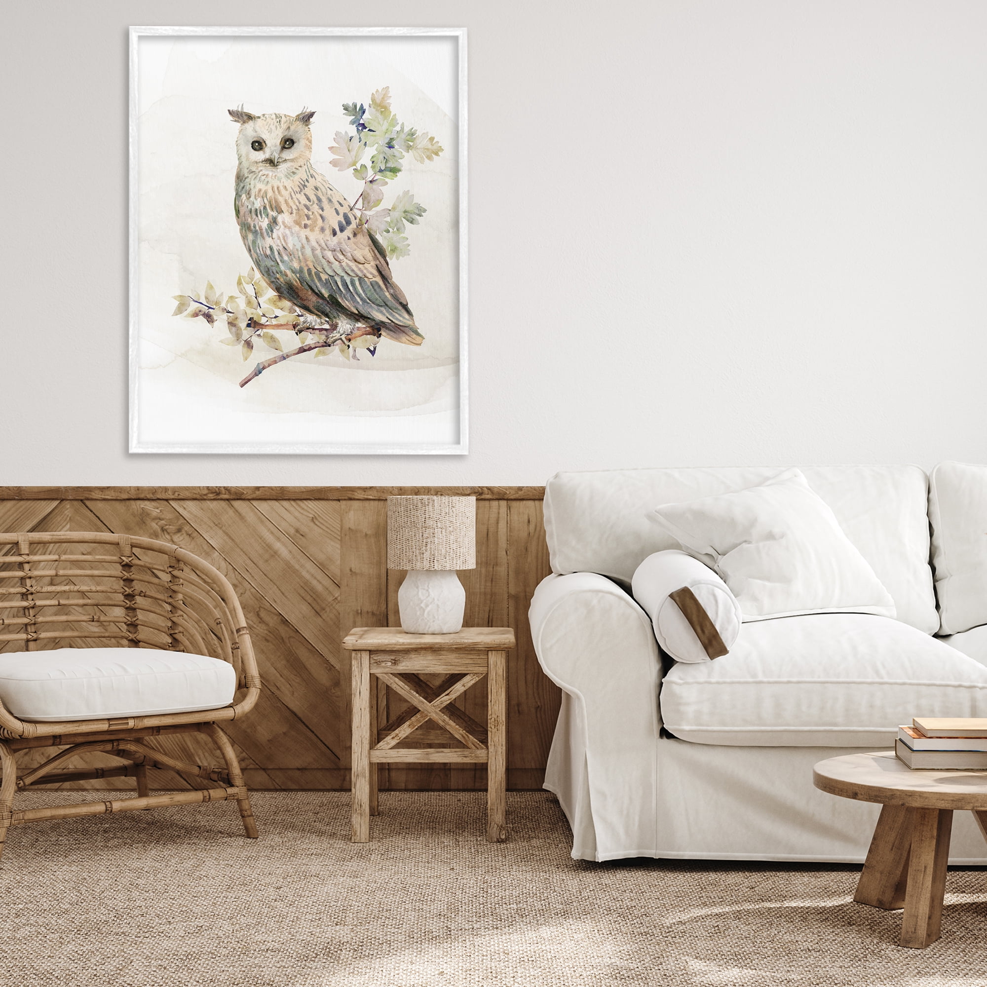 Stupell Industries Forest Owl with Foliage White Framed Giclee Art, design by CAD Designs