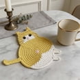 thumbnail image 4 of geerera 1 Pack Crochet Cat Coaster, Handmade Woven Cotton Drink Mat, Cute Animal Shape Cup Pad for Coffee Mugs, for Home Kitchen Tabletop Decor Supplies, 4 of 6