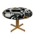 thumbnail image 3 of PIKWEEK  Fitted Table Round Cover Elastic Edged Tablecloth,Vintage Farm Truck and Sunflower Dogs Circle Tables Cover Waterproof Wipeable Tabletop Protector Cloth for Dinner Party Retro Wooden Board, 3 of 7