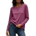 thumbnail image 3 of Otvok Stitch‑Detail Casual Pullover for Women, Crew Neck Long Sleeve Loose T‑Shirt, 3 of 7