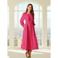thumbnail image 2 of DARING DIVA Frilled Crewneck Long Sleeve Midi Fall Dress XL Hot Pink, 2 of 7