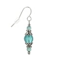 thumbnail image 3 of One Pair of Beaded Glass and Pewter Dangle Earrings, Platinum Ear Wires, Aqua, 3 of 4