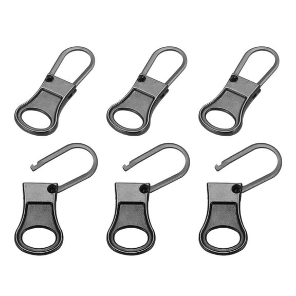 Uxcell Zipper Pull Replacement, 6 Pcs Detachable Metal Zipper Tab Repair Kit Puller Slider for Luggage, Gun-Black