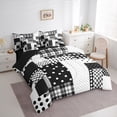 thumbnail image 3 of Manfei Kawaii Dot Pattern 7pcs Bedding Comforter Set,White Wave Point Queen Bedding Sets,Black Geometric Grid Queen Sheet Sets For Girl,Super Cozy Room Decor Reversible, 3 of 8